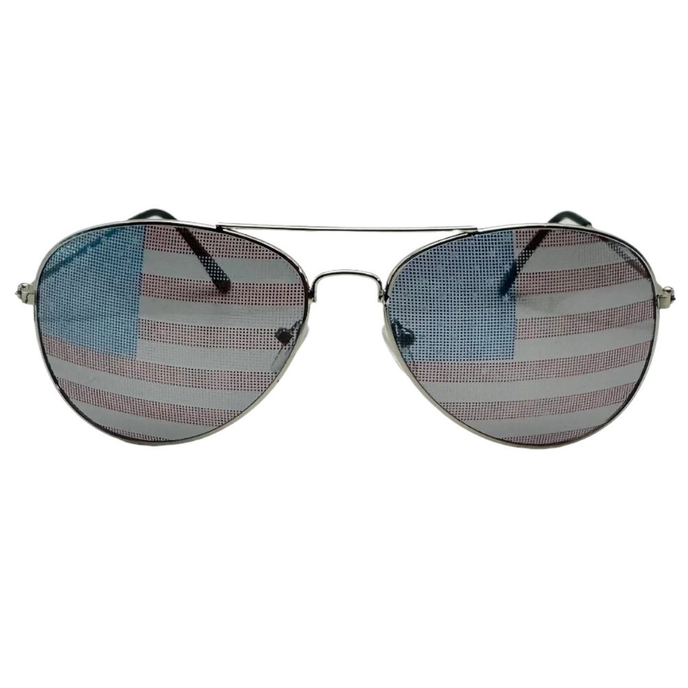 6029 | Silver Frame USA Flag Novelty Aviator Sunglasses